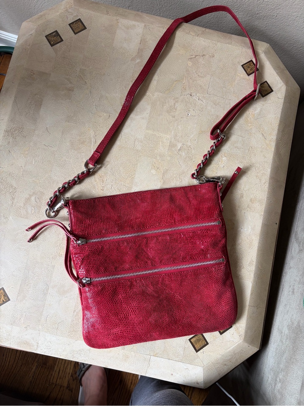 Women’s Red Crossbody Bag with Double Zippers